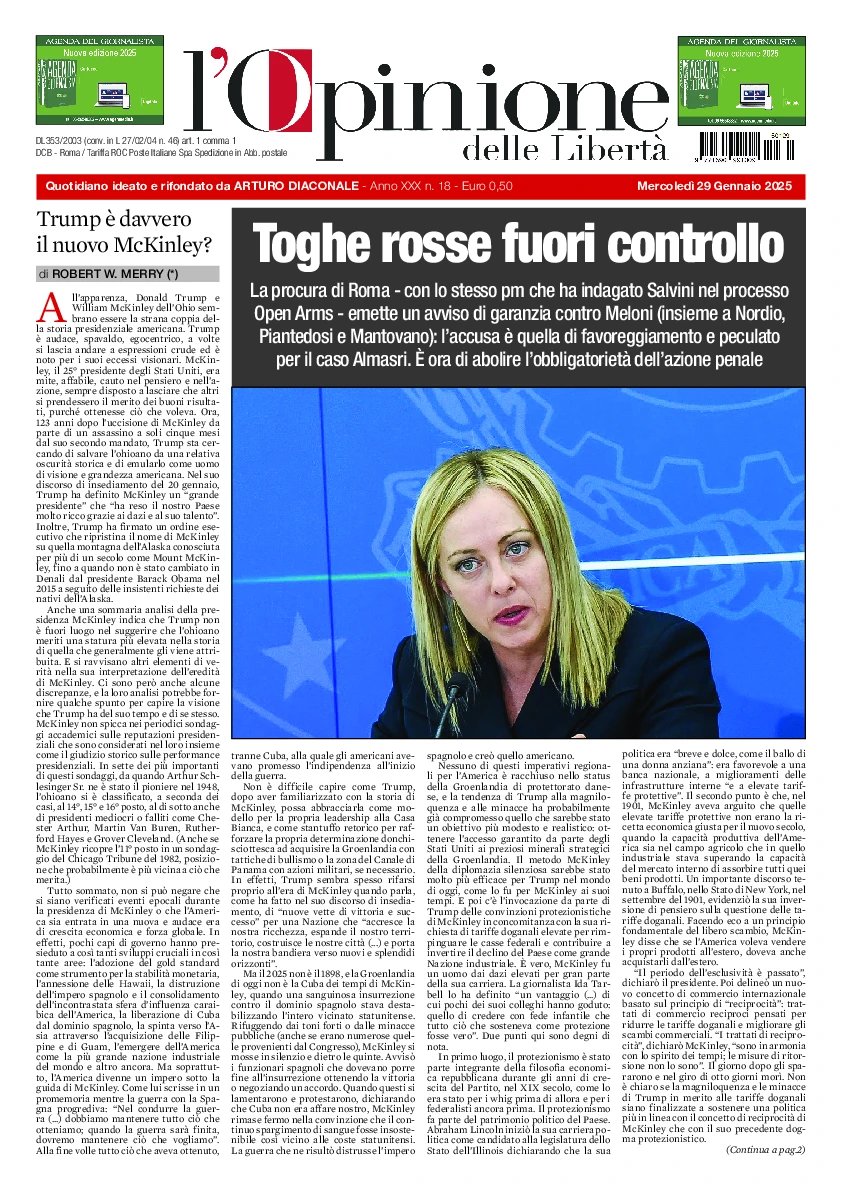 Prima-pagina-opinione della liberta-edizione-di-oggi-2025-01-29